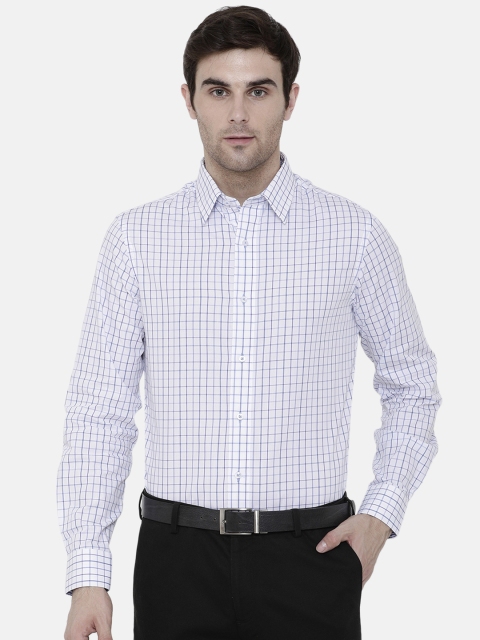 Double Two Men White & Blue Slim Fit Checked Semiformal Shirt