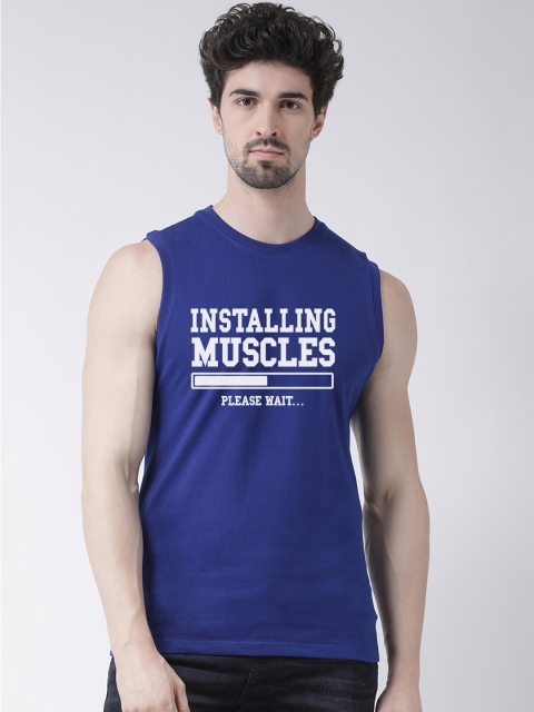 Friskers Men Blue & White Printed Round Neck T-shirt