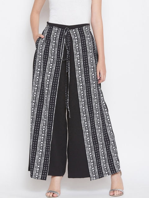 LUCERO Women Black & White Printed Flared Palazzos
