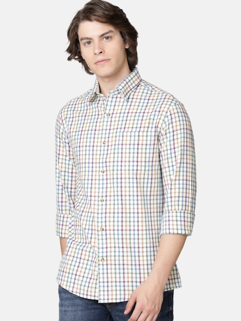 Double Two Men Mauve & White Slim Fit Checked Casual Shirt