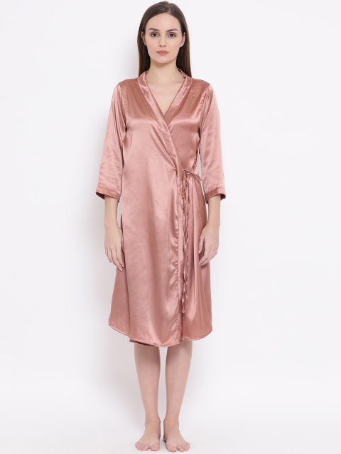 Clovia Women Peach-Coloured Knee-Length Satin Bridesmaid Robe