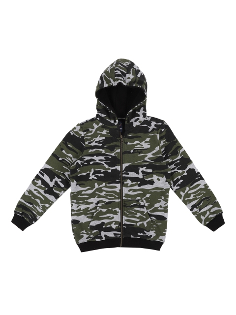 Allen Solly Junior Boys Olive Green Printed Hooded Sweatshirt