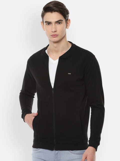 Van Heusen Sport Men Black Solid Front-Open Sweatshirt