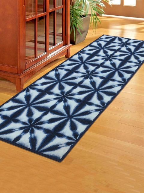 RUGSMITH Navy Blue & White Patterned Anti-Skid Floor Runner