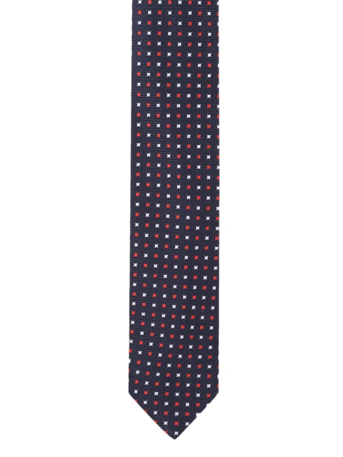Peter England Navy Blue & Red Woven Design Broad Tie