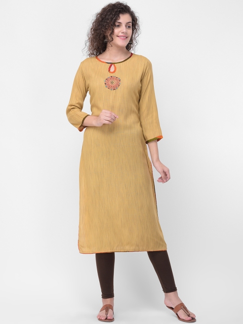 aayusika Women Beige Solid Straight Kurta