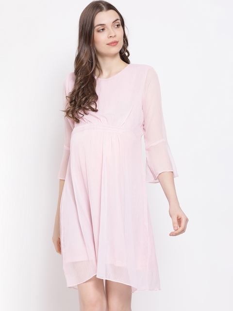 Oxolloxo Women Solid Pink A-Line Maternity Dress