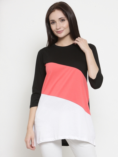Kalt Women Black & Peach-Coloured Colourblocked Top