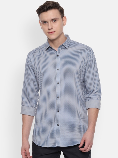 V Dot Men Grey Slim Fit Printed Casual Shirt