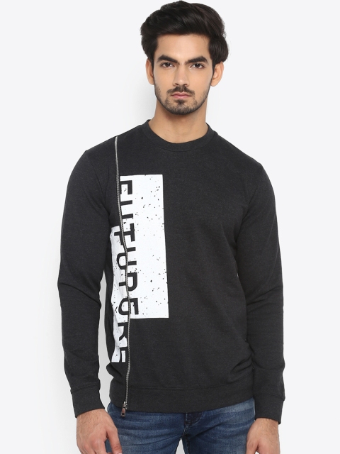 Mufti Men Charcoal Grey Solid Sweatshirt