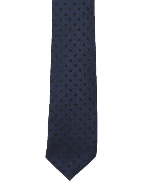 Peter England Navy Blue & Black Woven Design Broad Tie