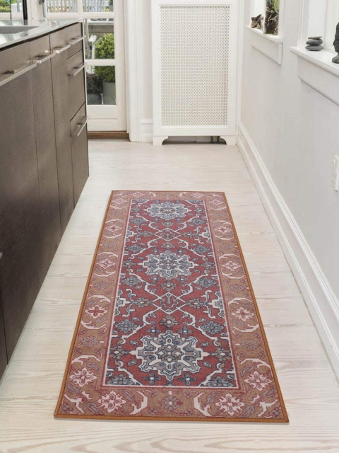 RUGSMITH Maroon & Brown Patterned Anti-Skid Floor Runner, Red