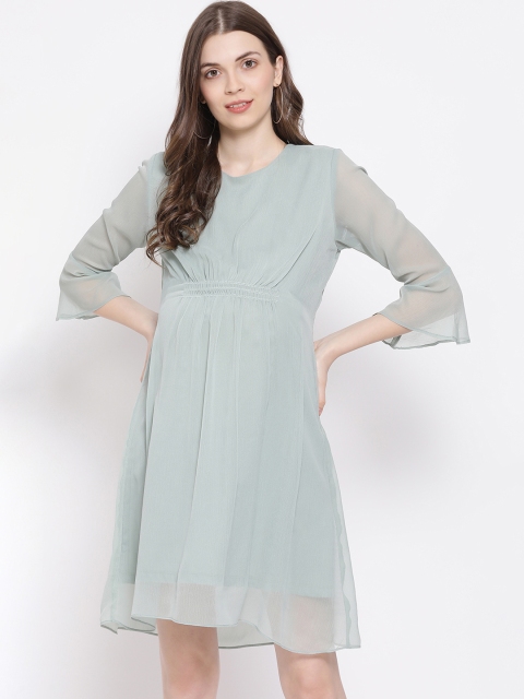 Oxolloxo Women Solid Green A-Line Maternity Dress
