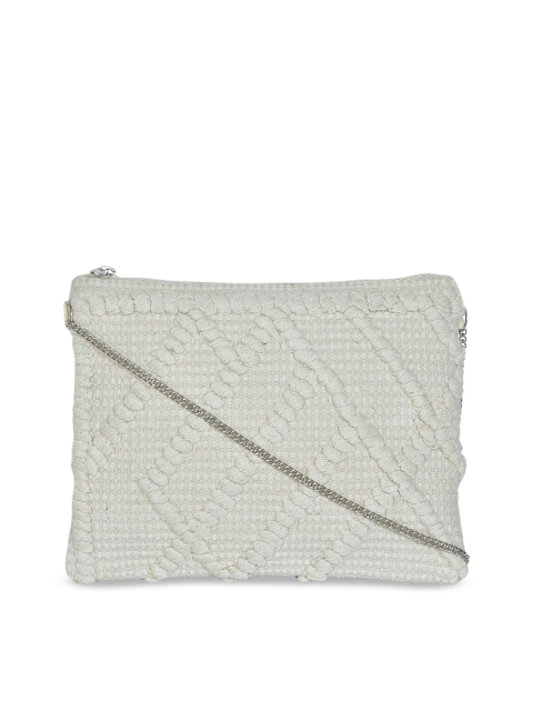 Diwaah White Self Design Handmade Sling Bag