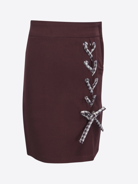 CUTECUMBER Girls Maroon Solid Knee-Length Straight Skirt