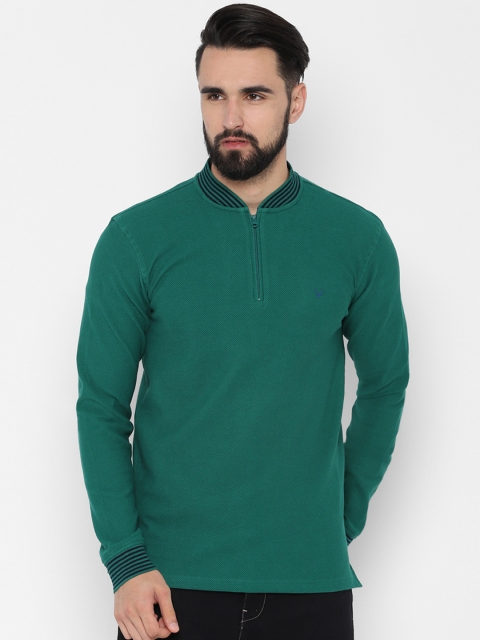 Allen Solly Men Green Solid Mandarin Collar T-shirt