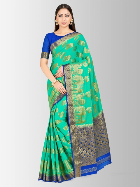 MIMOSA Green & Gold-Toned Poly Chiffon Printed Banarasi Saree