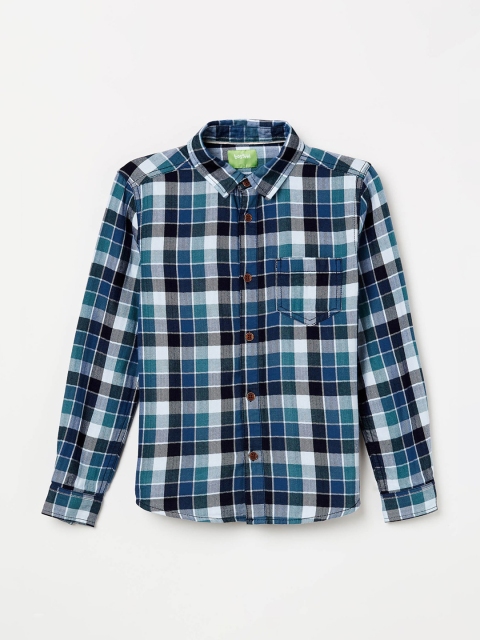 Bossini Boys Blue & White Checked Regular Fit Casual Shirt