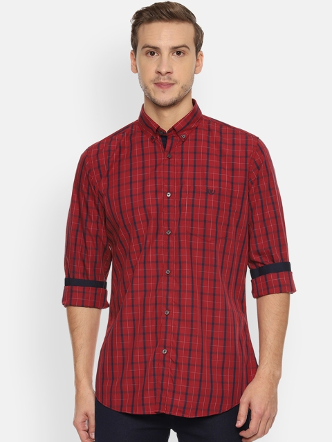 Van Heusen Sport Men Red Slim Fit Checked Casual Shirt
