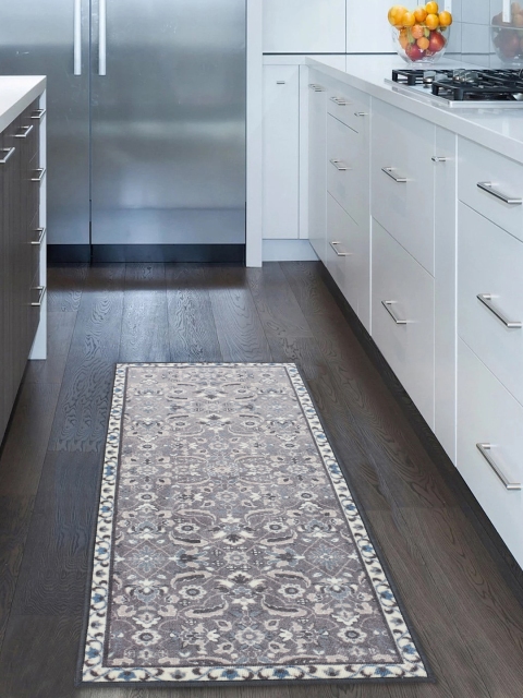 RUGSMITH Grey & Beige Patterned Anti-Skid Rectangle Floor Runner