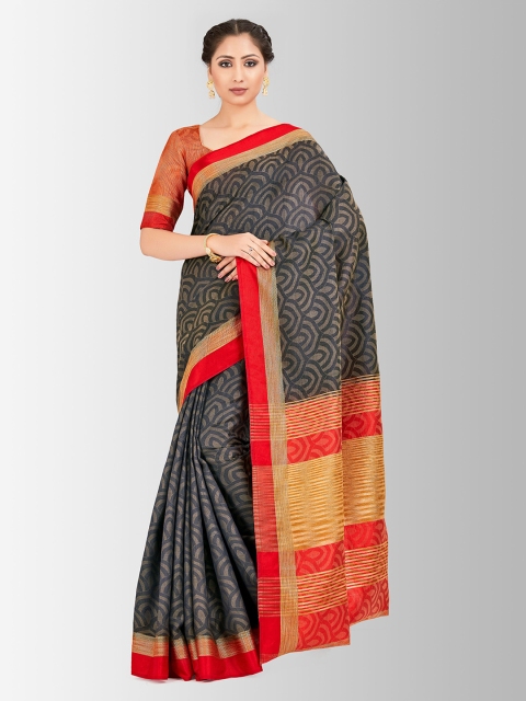 MIMOSA Black & Red Art Silk Embellished Banarasi Saree