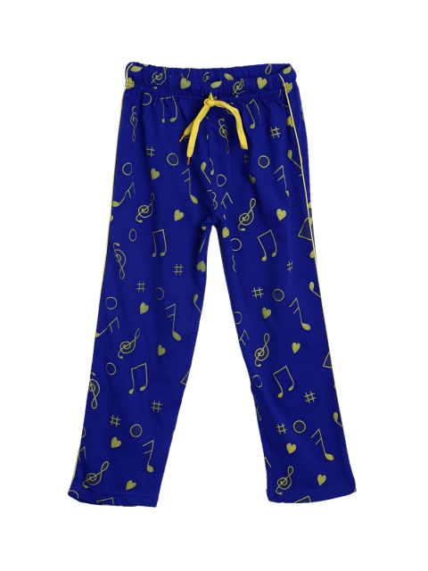 SWEET ANGEL Kids Blue Printed Straight-Fit Lounge Pants