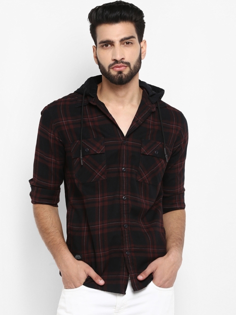 Mufti Men Black & Brown Checked Slim Fit Casual Shirt