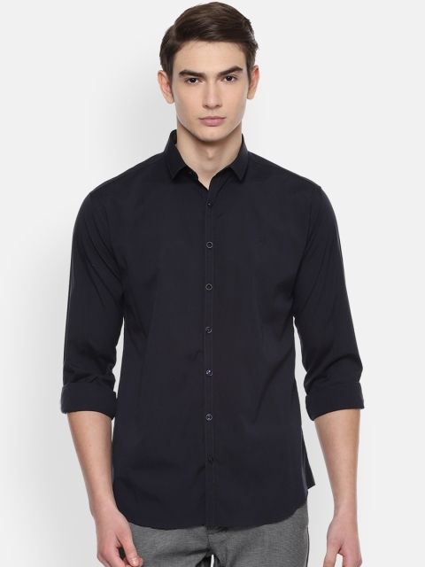 V Dot Men Navy Blue Slim Fit Solid Casual Shirt