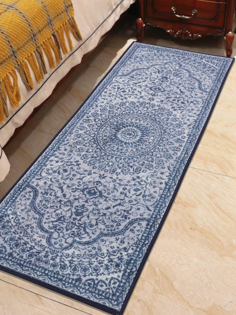RUGSMITH Blue & OffWhite Patterned Anti-Skid Floor Runner