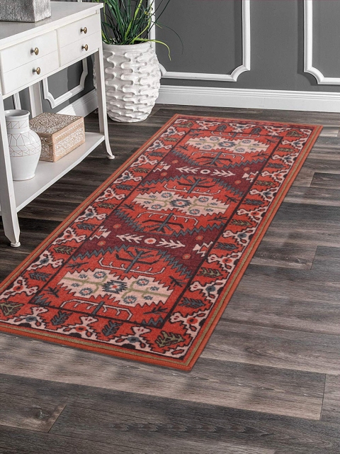 RUGSMITH Red & Pink Patterned Anti-Skid Floor Runner