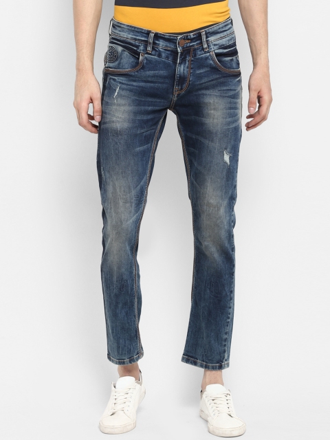 SPYKAR Men Navy Blue Slim Fit Mid-Rise Low Distress Jeans