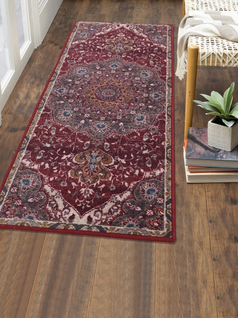 RUGSMITH Red & Grey Patterned Anti-Skid Floor Runner
