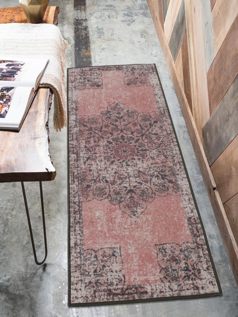 RUGSMITH Pink & Black Patterned Anti-Skid Floor Runner