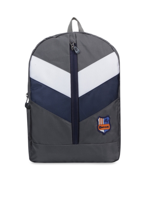 Impulse Unisex Grey & Navy Blue Colourblocked Backpack