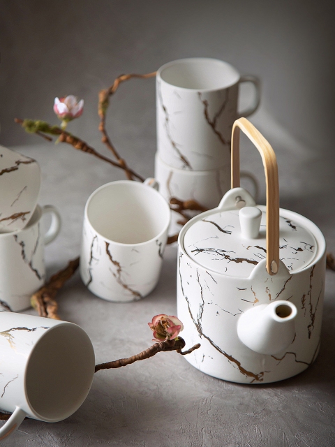 JCPL White & Gold-Toned Set Of 7 Porcelain Coffee Set
