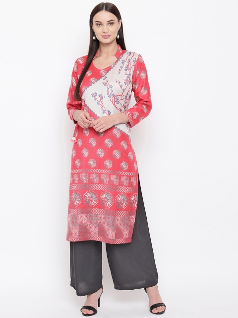 HK colours of fashion Women Coral-Coloured Printed Straight Kurta
