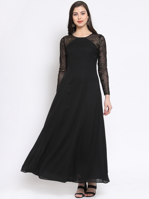 Just Wow Women Solid Black Maxi Dress