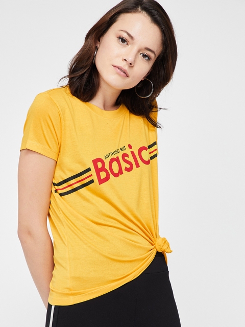 Ginger by Lifestyle Women Mustard Orange & Red Printed Round Neck T-shirt