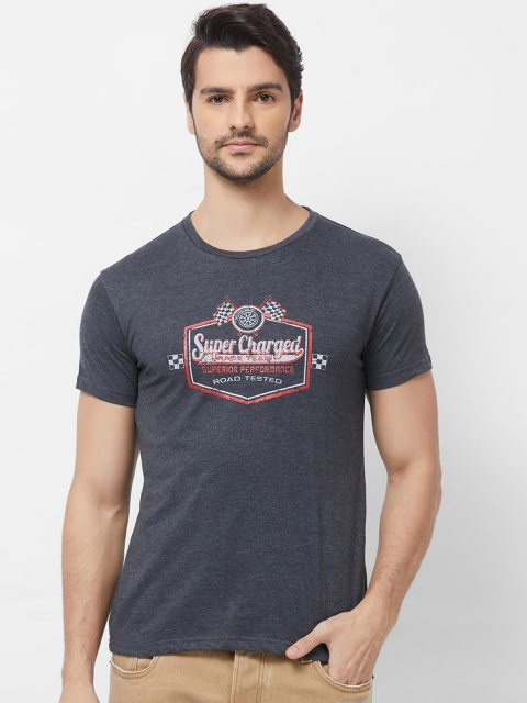Imagica Men Grey Melange Printed Round Neck T-shirt