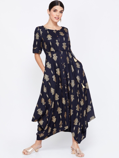 Colour Me by Melange Women Printed Navy Blue Maxi Dress