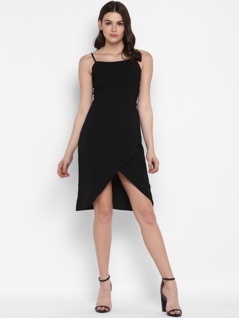 MIAMINX Women Solid Black Fit and Flare Dress