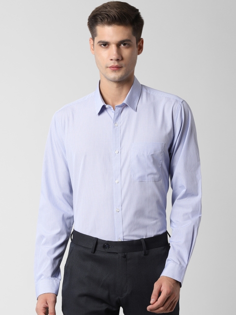Peter England Men Blue Checked Regular Fit Formal Shirt