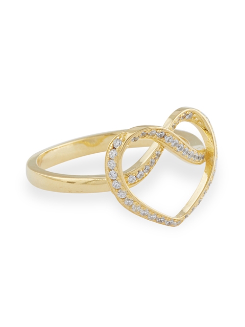 bebe Women Yellow Gold-Plated Interlocking Heart Shape Finger Ring