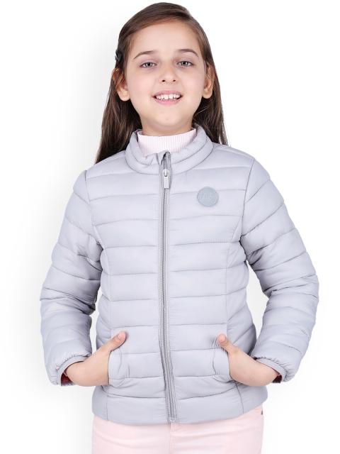 One Friday Girls Grey Solid Lightweight Puffer Jacket