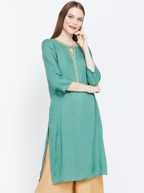 Melange by Lifestyle Women Teal Blue Embroidered Straight Kurta
