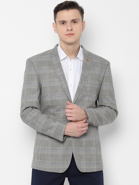 Allen Solly Men Grey Checked Slim-Fit Single-Breasted Blazer