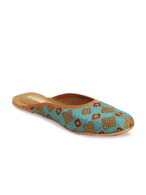Ta Chic Women Blue Woven Design Canvas Mules