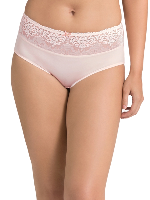 Ultimo Plus Size Women Peach-Coloured Solid Laced Hipster Briefs Y0012