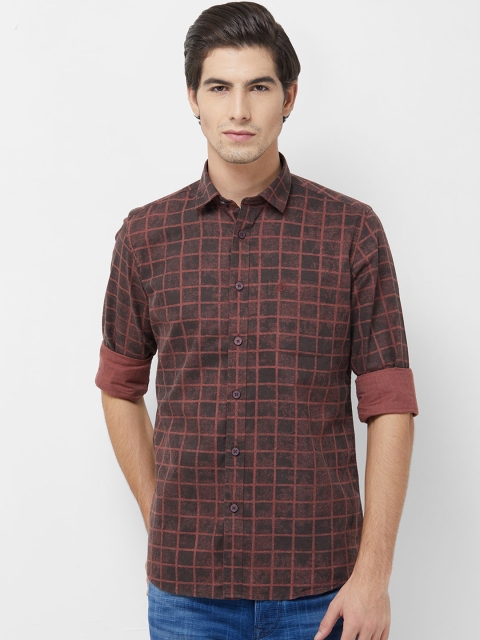 Integriti Men Maroon Slim Fit Checked Casual Shirt