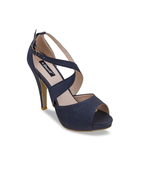 Sherrif Shoes Women Navy Blue Solid Peep Toes
